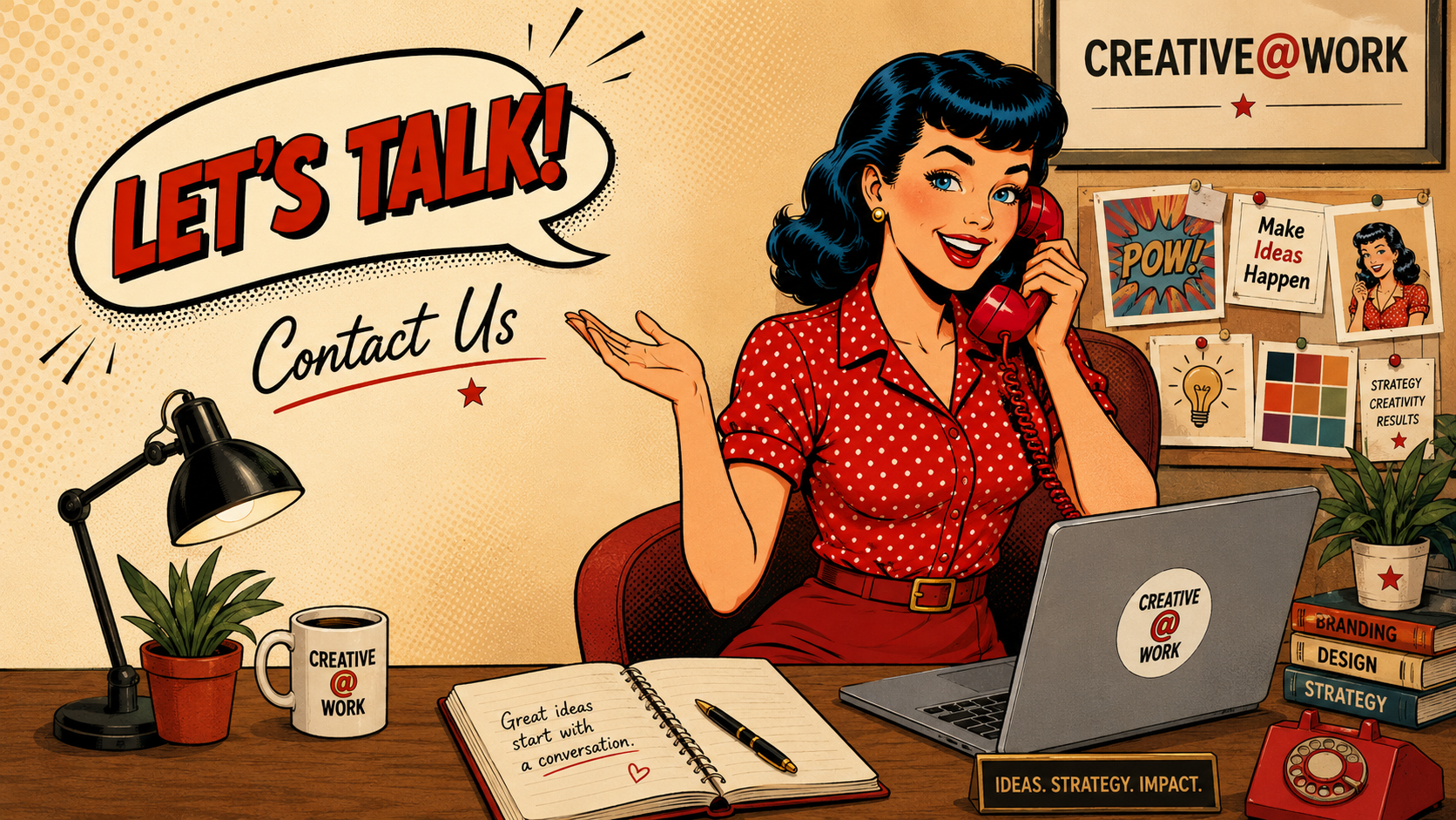 Creative@Work character on the phone — Let's Talk